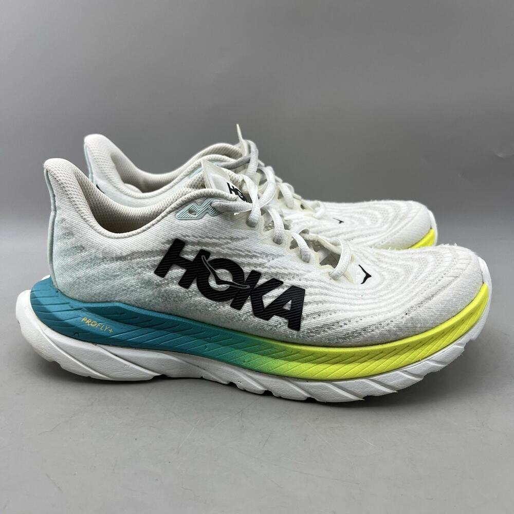 Hoka One One Mach 5 Running Shoes Women Size 8 White Blue Mesh Comfort Sneakers